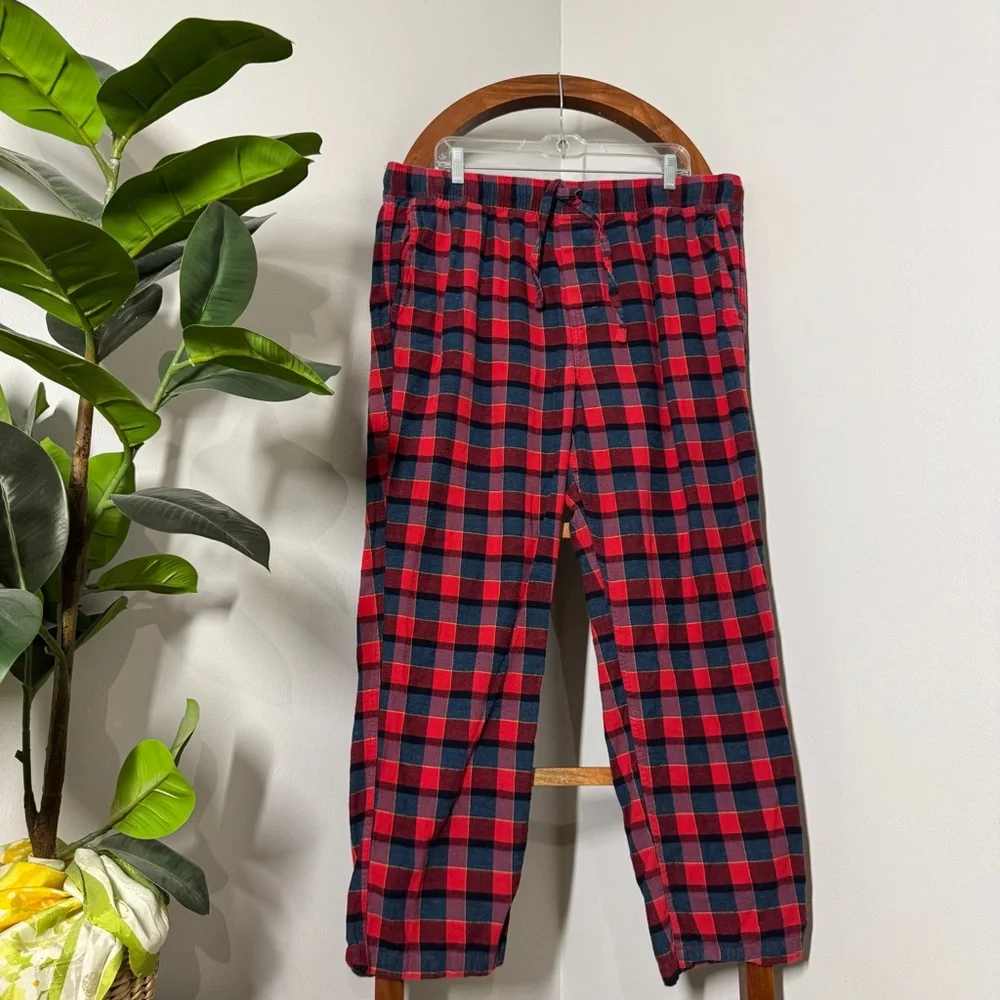 J. Crew XL Red Gray 100% Cotton Plaid Flannel Long Sleeve Pajama Set